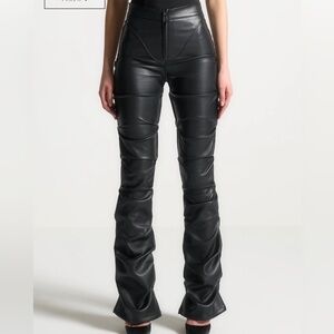 Maniere De Voir- TACKED VEGAN LEATHER FLARED TROUSERS